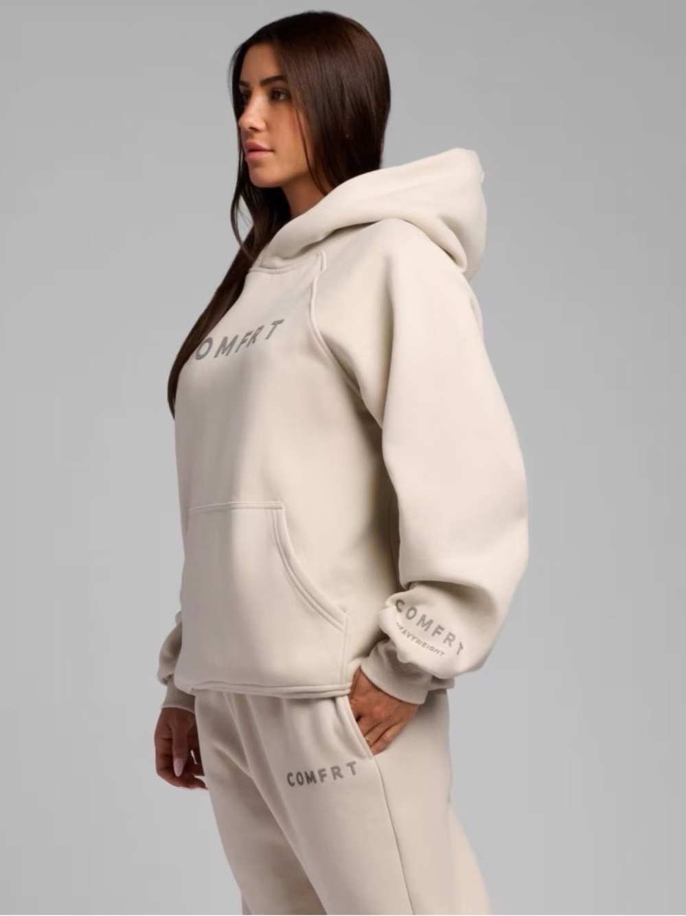 COMFRT Beige Hooded Sweatshirt - Picture 4 of 5